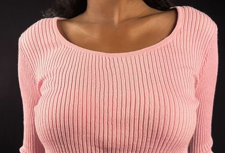 Pink Ribbed Three-Quarter-Sleeve Crop Top - Image 4