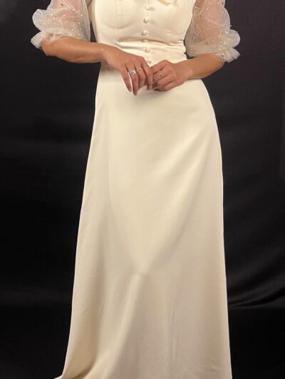 Ivory Pearl-Embellished Corset-Back Gown