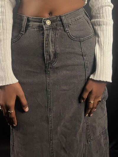 Charcoal Cargo Denim Midi Skirt