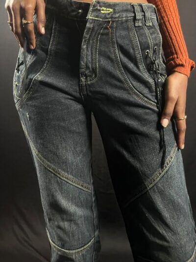 Lace-Up Panelled Cargo Jeans