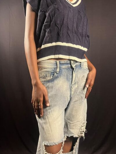 Light-Wash Distressed Wide-Leg Jeans