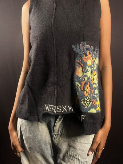 Black Abstract Graphic Knitted Vest
