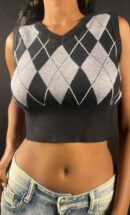 Monochrome Argyle Cropped Knitted Vest