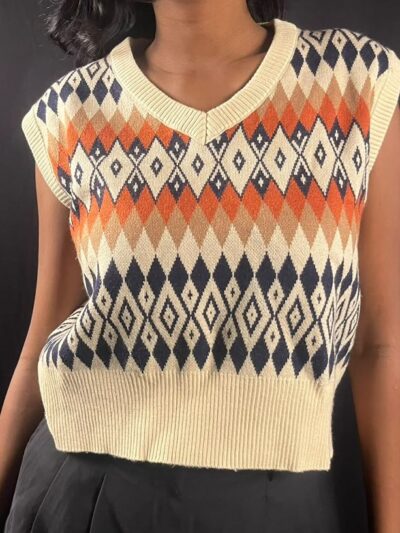 Retro Geometric V-Neck Sweater Vest