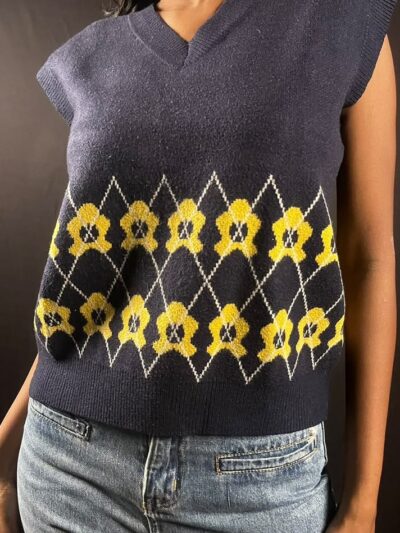 Navy Floral Argyle Sweater Vest