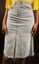 Light-Wash Front-Slit Denim Midi Skirt