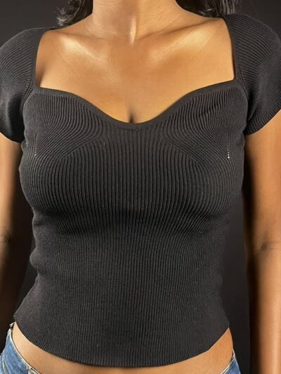 Black Sweetheart-Neck Ribbed Top