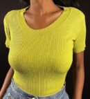 Lime Ribbed Scoop-Neck Top