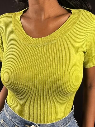 Lime Ribbed Scoop-Neck Top