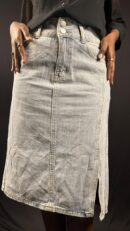 Light-Wash High-Waist Denim Midi Skirt
