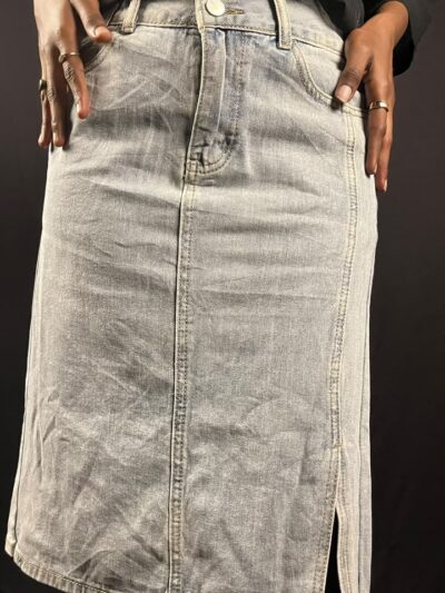 Light-Wash High-Waist Denim Midi Skirt