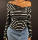 Monochrome Striped Asymmetric Wrap Top