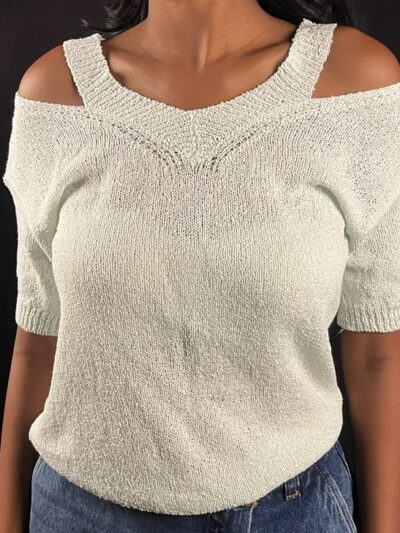 Ivory Cold-Shoulder Knitted Top