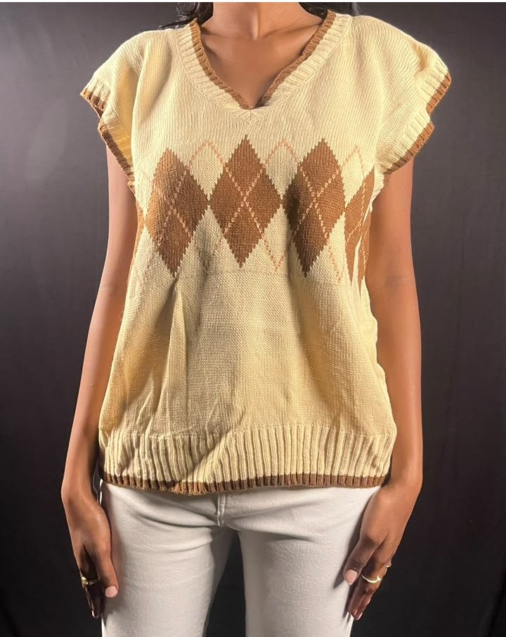 Cream & Brown Argyle Sweater Vest