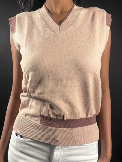 Blush Contrast-Trim V-Neck Sweater Vest