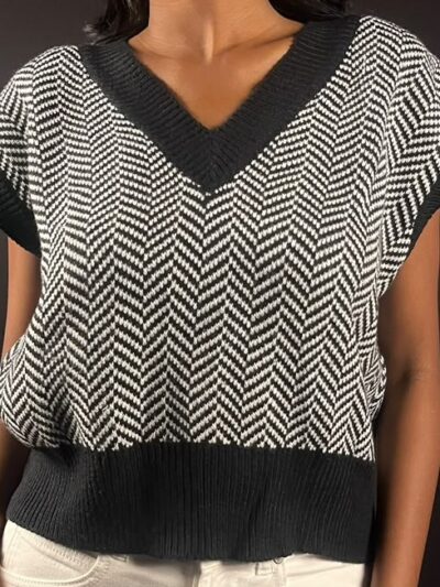 Monochrome Herringbone Sweater Vest