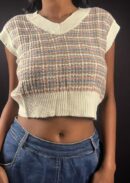 Pastel Tweed-Pattern Cropped Sweater Vest