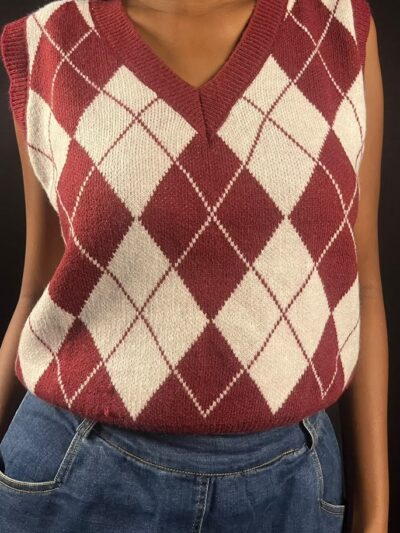 Burgundy Argyle V-Neck Sweater Vest