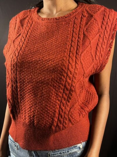 Rust Mixed-Cable Knitted Vest