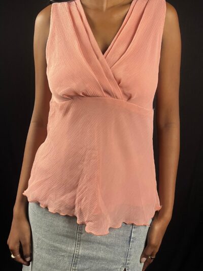 Blush Pink Wrap-Front Peplum Top