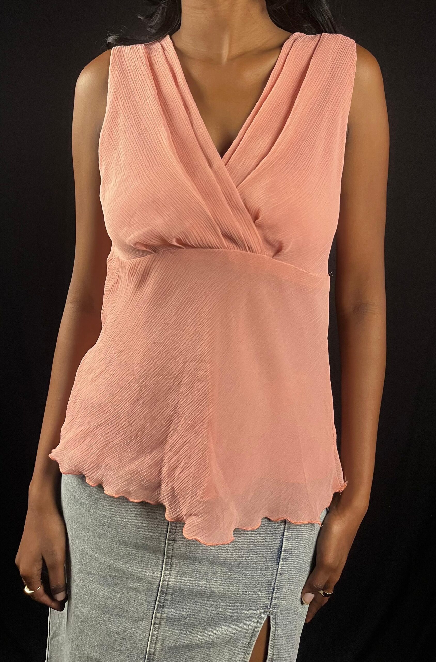 Blush Pink Wrap-Front Peplum Top