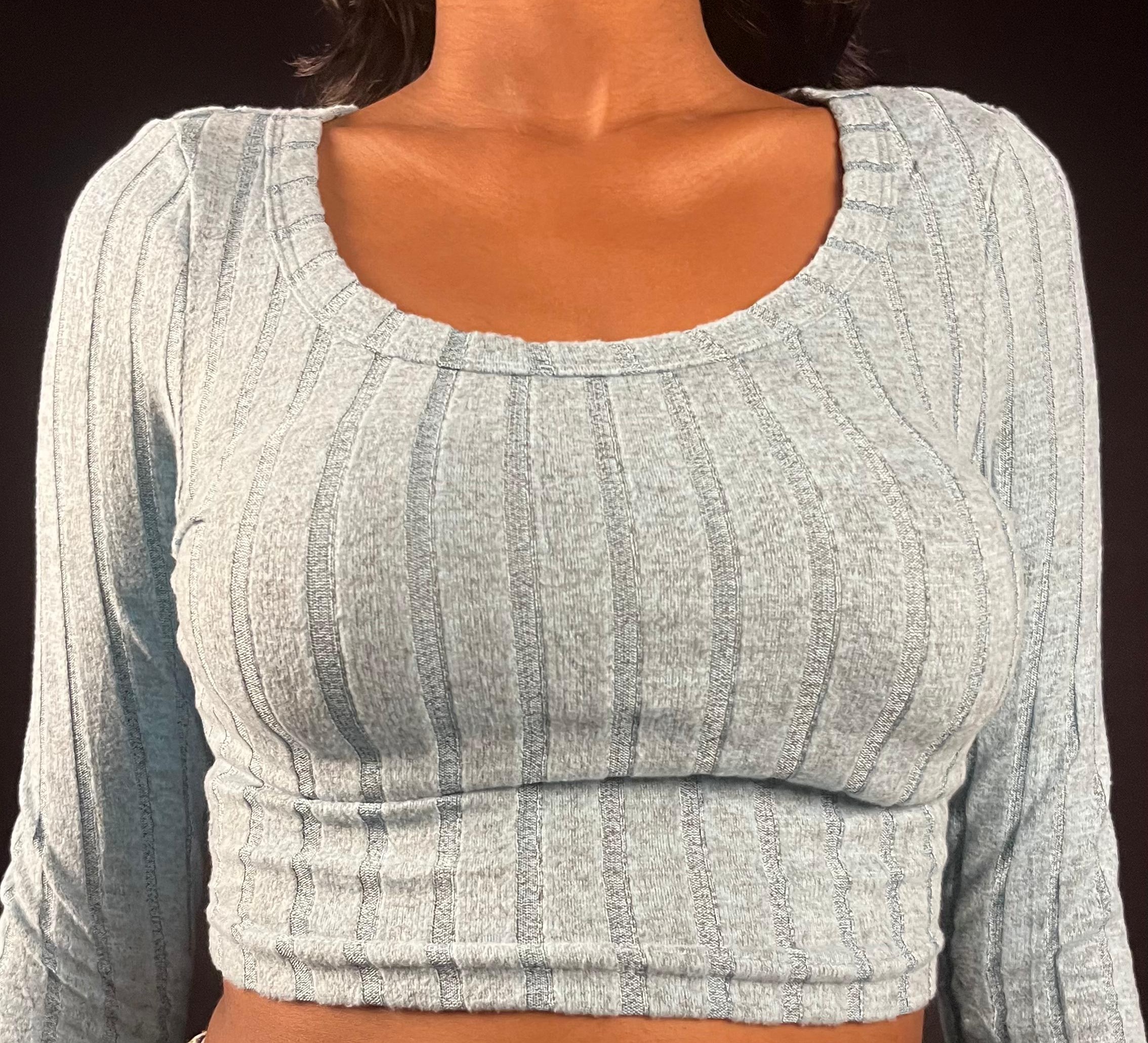 Heather Grey Ribbed Square-Neck Crop Top - Image 3