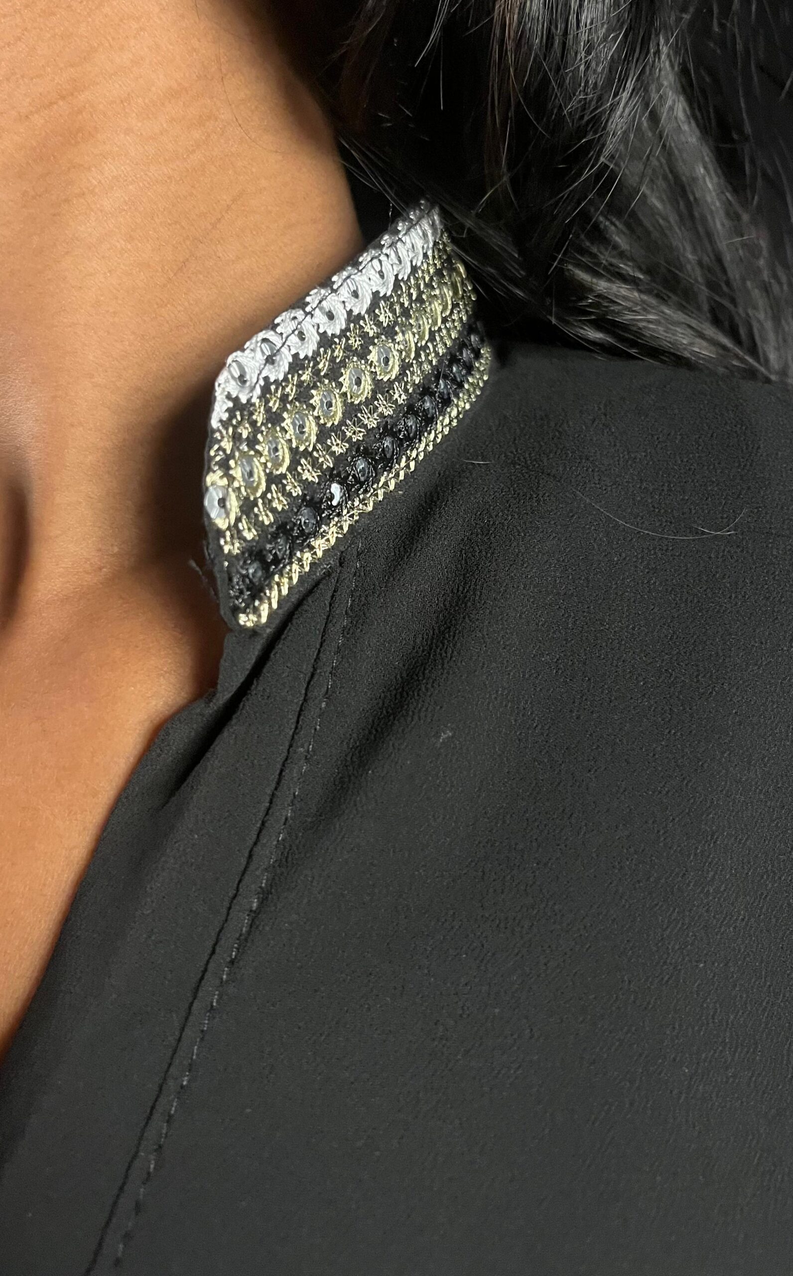 Black Embellished Mandarin-Collar Blouse - Image 2