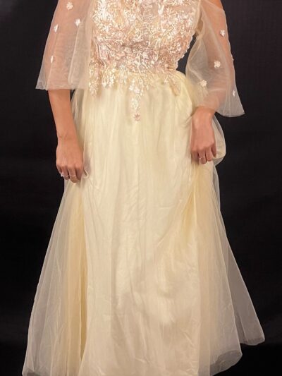 Ivory Floral-Lace Corset Evening Gown