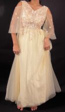 Ivory Floral-Lace Corset Evening Gown