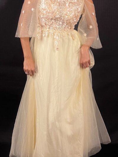 Ivory Floral-Lace Corset Evening Gown