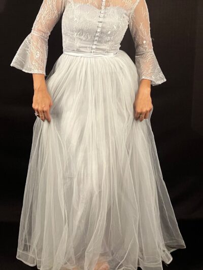 Ice Blue Off-Shoulder Tulle Ball Gown