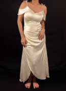 Ivory Satin Cold-Shoulder Gown