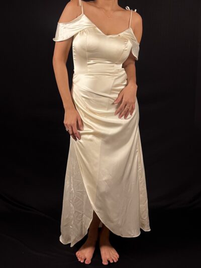 Ivory Satin Cold-Shoulder Gown