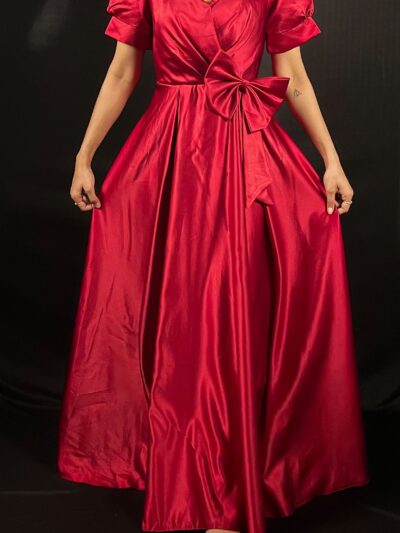 Ruby Red Satin Bow Party Gown