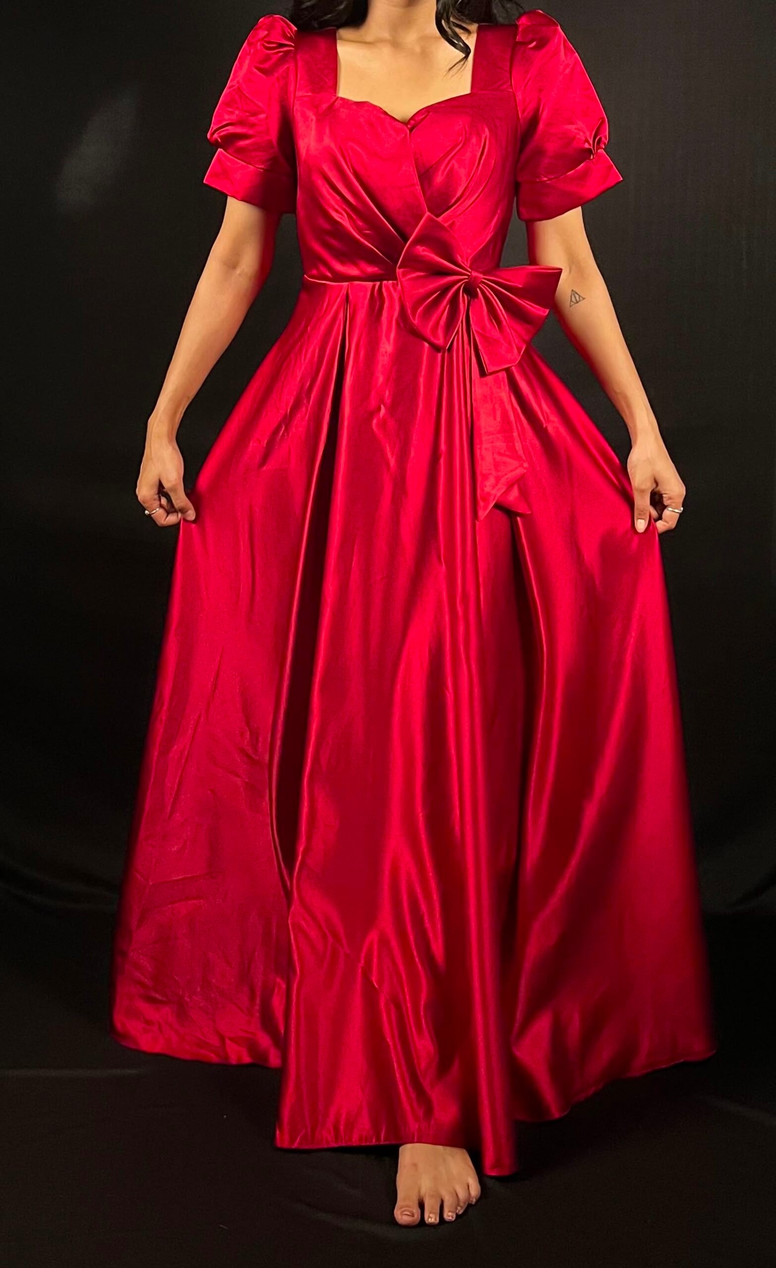 Ruby Red Satin Bow Party Gown